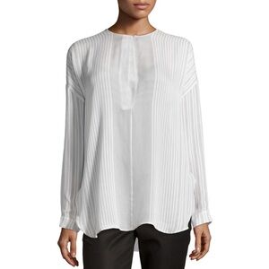 Vince Silk Black White Stripe Long Sleeve Blouse Size XS